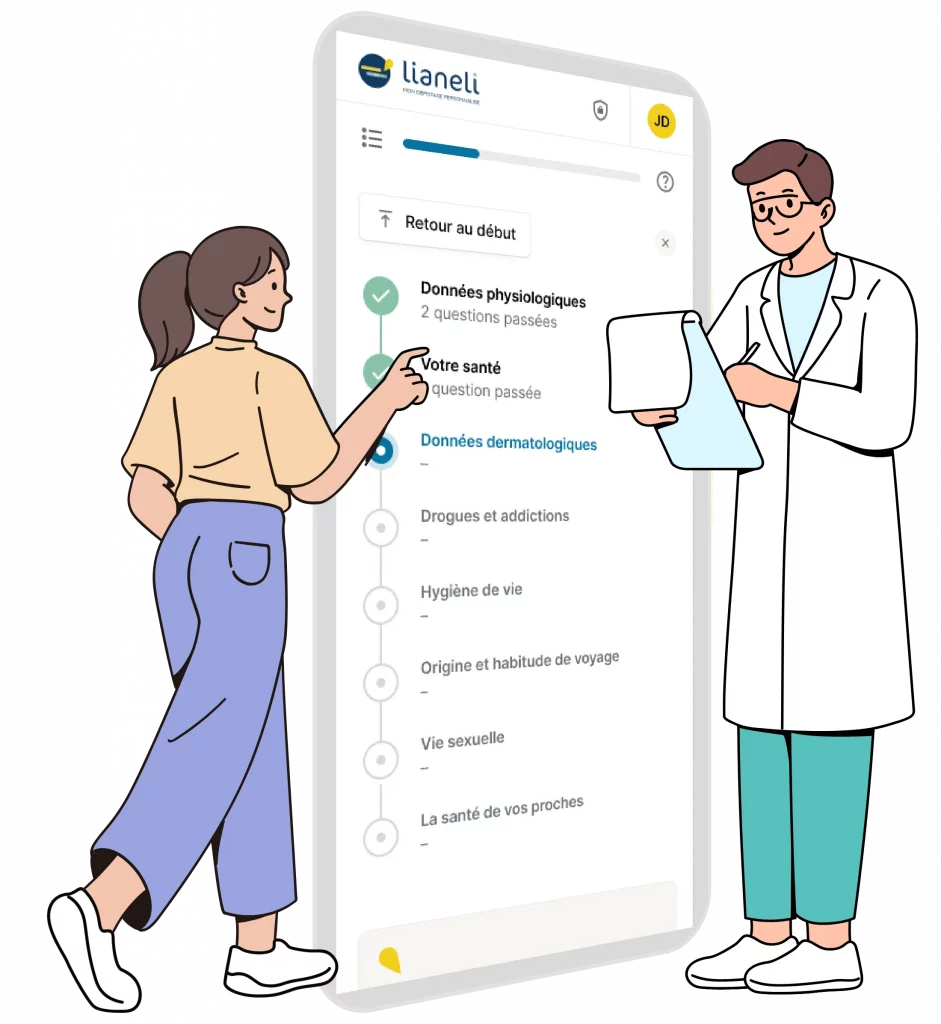 Un visuel d'une patiente et d'un docteur avec l'application Lianeli, pour son dépistage personnalisé